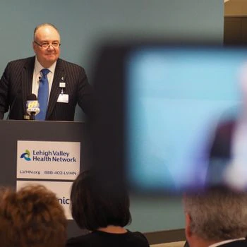   President and CEO of Lehigh Valley Health Network addresses the media, announcing the partnership with Medtronic.